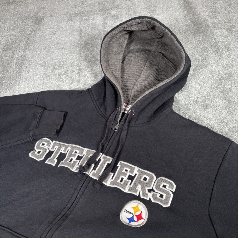 Pittsburgh Steelers Hoodie Jacket Men M Full Zip Black Sherpa Lined Embroidered
